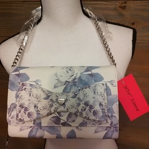 NWT Betsey Johnson brand blue floral print crossbody purse with bow